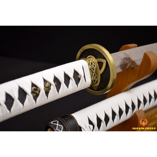 The Walking Dead Sword-Michonne's KATANA Zombie Killer DAMASCUS Steel Clay Tempered Blade