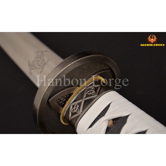 40-Inch Carbon Steel Katana With Zombie Theme – White Handle, Inspired By Samurai Swords