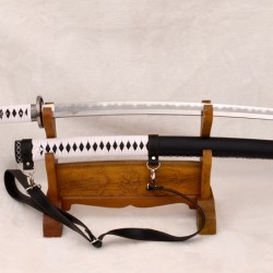 Japanese Samurai KATANA Walking Dead Zombie Michonne's Sword Clay Tempered 1095 + Damascus Folded Steel Kobuse Hazuya Polishing Blade Silve