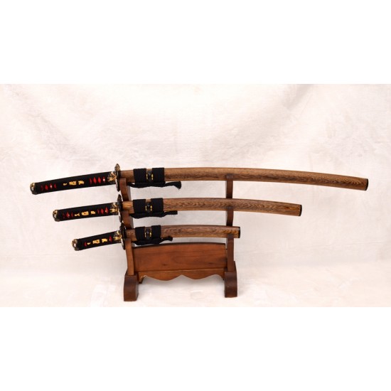 Japanese Samurai Sword Set Katana+Wakizashi+Tanto Folded Steel Full Tang Clay Tempered Blade Dragon Tsuba Custom