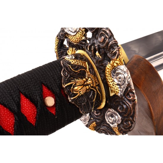 Japanese Samurai Sword Set Katana+Wakizashi+Tanto Folded Steel Full Tang Clay Tempered Blade Dragon Tsuba Custom