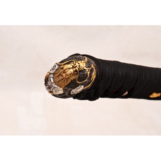 Japanese Samurai Sword Set Katana+Wakizashi+Tanto Folded Steel Full Tang Clay Tempered Blade Dragon Tsuba Custom