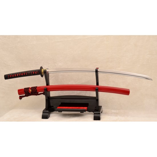 Clay Tempered Samurai Japanese 1.26" SORI Blade Sword 1095 Steel Iron Flower Tsuba