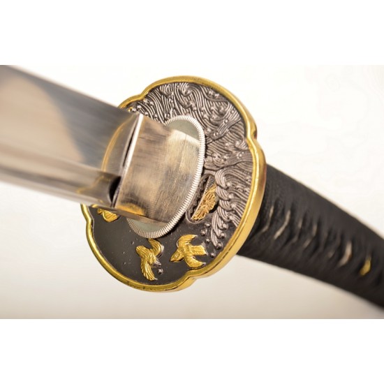 1095 Carbon Steel Japanese Samurai KATANA Sword Full Tang Blade Bird Alloy Tsuba