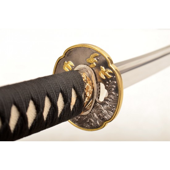 1095 Carbon Steel Japanese Samurai KATANA Sword Full Tang Blade Bird Alloy Tsuba