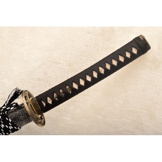 Genuine Rayskin Wrapped Saya KATANA Folded Steel Blade Japanese Samurai Sword Clay Tempered