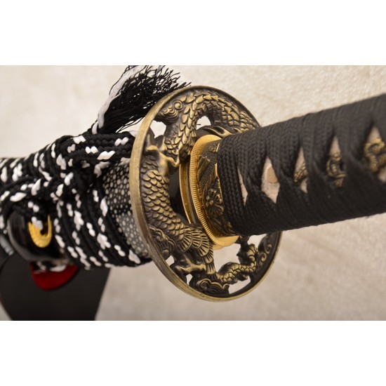 gold-plated Brass Fittings Real Rayskin Tsuka Handle for Japanese Katana sword
