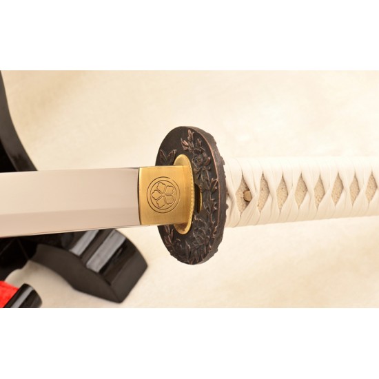 Japanese Samurai KATANA Sword 9260 Spring Steel Blade  Traditional Hand Forged Peony Tsuba