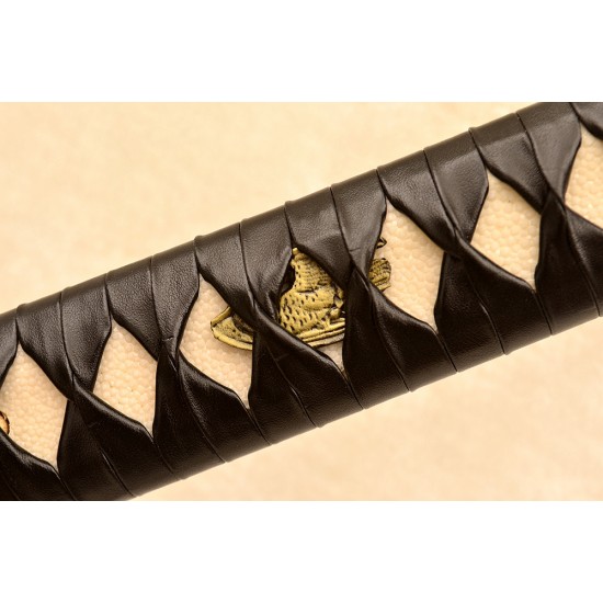 Folded steel KATANA samurai japanese eagle sword full tang blade leather tsuka-ito 