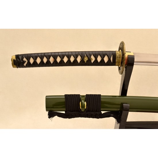 Folded steel KATANA samurai japanese eagle sword full tang blade leather tsuka-ito 