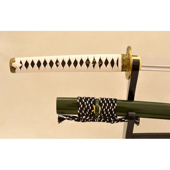 Samurai KATANA Japanese Sword 1095 High Carbon Steel Blade Leather Tsuka-Ito For Sale