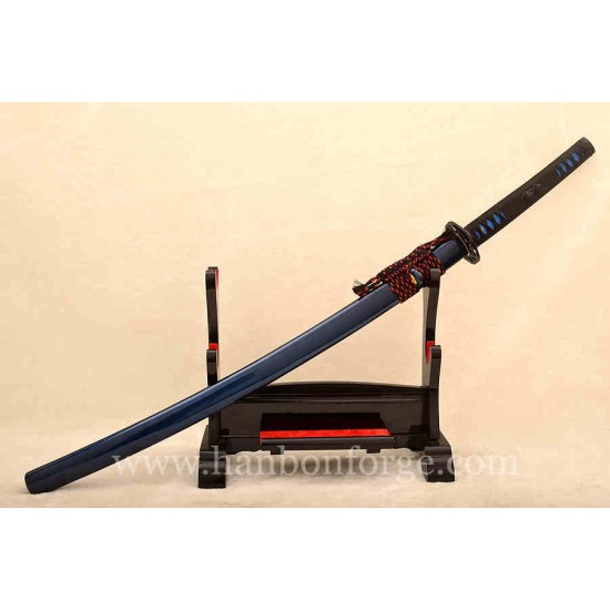 Blue Blade Folded Steel Full Tang KATANA Damascus Japanese Samurai Sword