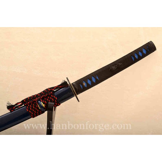 Blue Blade Folded Steel Full Tang KATANA Damascus Japanese Samurai Sword