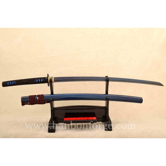 Blue Blade Folded Steel Full Tang KATANA Damascus Japanese Samurai Sword