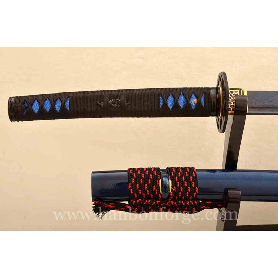 Blue Blade Folded Steel Full Tang KATANA Damascus Japanese Samurai Sword