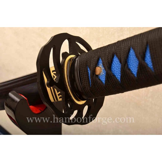 Blue Blade Folded Steel Full Tang KATANA Damascus Japanese Samurai Sword