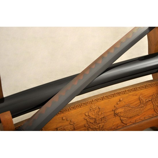 Clay Tempered Shirasaya Japanese Sword Samurai KATANA Black Damascus Steel Blade