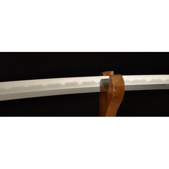 Folded Steel Shirasaya Sword Samurai KATANA Japanese Clay Tempered Blade Hard Natural Wood Saya