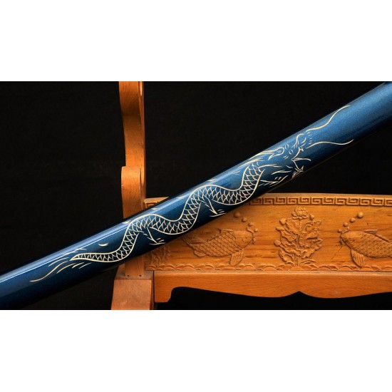 Folded Steel Japanese Samurai Full Tang Dragon Sword Clay Tempered Blade Handmade