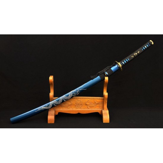 Folded Steel KATANA Japanese Samurai Full Tang Dragon Sword Clay Tempered Blade Handmade