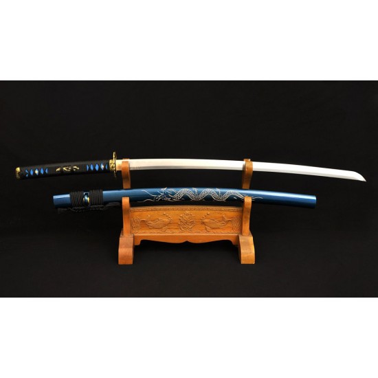 Folded Steel KATANA Japanese Samurai Full Tang Dragon Sword Clay Tempered Blade Handmade