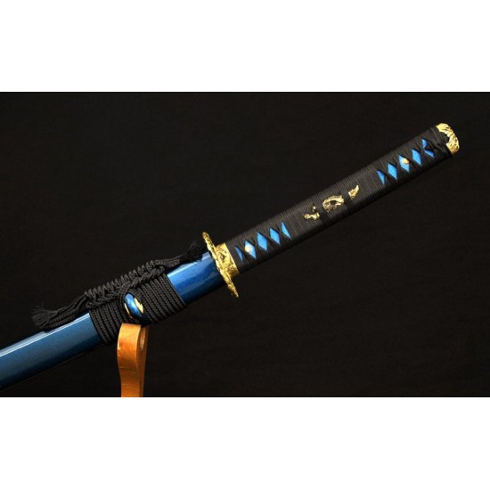 Folded Steel KATANA Japanese Samurai Full Tang Dragon Sword Clay Tempered Blade Handmade