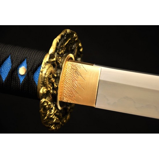 Folded Steel KATANA Japanese Samurai Full Tang Dragon Sword Clay Tempered Blade Handmade