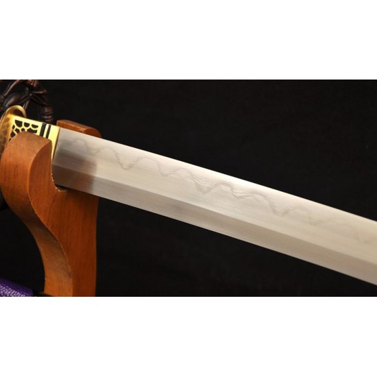 Folded Steel Samurai Japanese KATANA Sword Clay Tempered Blade Genuine Rayskin Saya