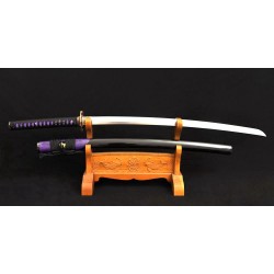 Folded Steel Samurai Japanese KATANA Sword Clay Tempered Blade Genuine Rayskin Saya