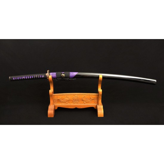 Folded Steel Samurai Japanese KATANA Sword Clay Tempered Blade Genuine Rayskin Saya