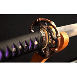 Folded Steel Samurai Japanese KATANA Sword Clay Tempered Blade Genuine Rayskin Saya