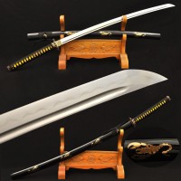 Handmade Katana Damascus Folded Steel Clay Tempered Blade Samurai Sword Sharp 