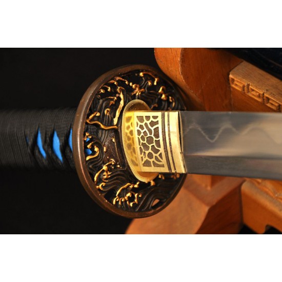 Folded Steel KATANA Handmade Japanese Samurai Sword Clay Tempered Blade