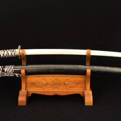 Samurai Japanese Wakizashi Sword Folded Steel + 1095 Steel Clay Tempered KOBUSE Blade Full Rayskin Saya