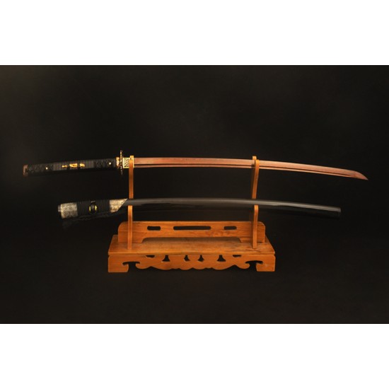 Folded Steel Japanese Samurai Sword Red Blade Genuine Rayskin Wrapped Saya