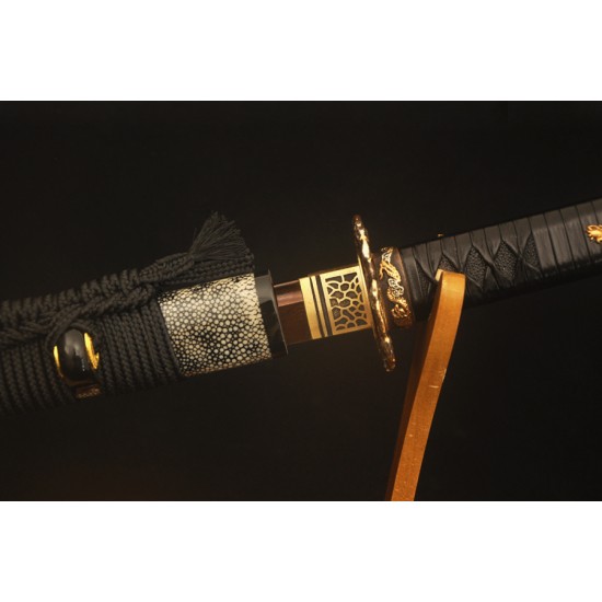 Folded Steel Japanese Samurai Sword Red Blade Genuine Rayskin Wrapped Saya