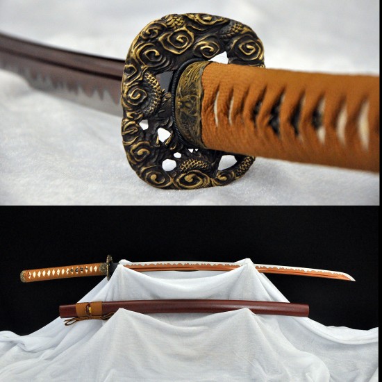 gold-plated Brass Fittings Real Rayskin Tsuka Handle for Japanese Katana sword