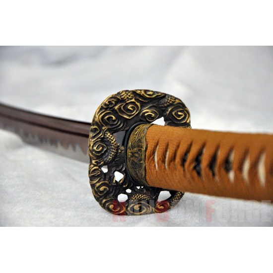 HANDMADE JAPANESE KATANA SWORD DRAGON TSUBA RED BLADE HANDMADE JAPANESE KATANA SWORD DRAGON TSUBA RED BLADE