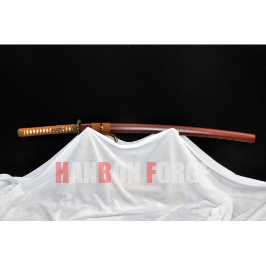 HANDMADE JAPANESE KATANA SWORD DRAGON TSUBA RED BLADE HANDMADE JAPANESE KATANA SWORD DRAGON TSUBA RED BLADE