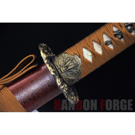 HANDMADE JAPANESE KATANA SWORD DRAGON TSUBA RED BLADE HANDMADE JAPANESE KATANA SWORD DRAGON TSUBA RED BLADE