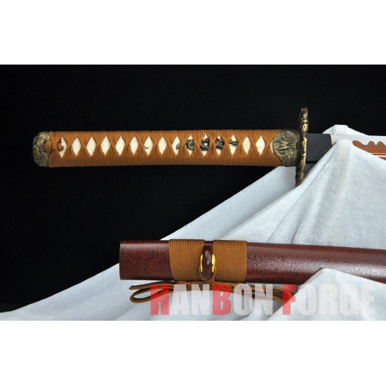 HANDMADE JAPANESE KATANA SWORD DRAGON TSUBA RED BLADE HANDMADE JAPANESE KATANA SWORD DRAGON TSUBA RED BLADE
