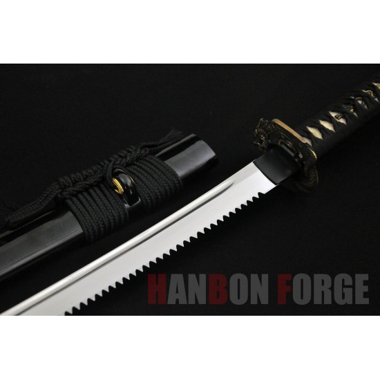 JAPANESE KATANA SWORD T10 TOOL STEEL FULL TANG SERRATED EDGE BLADE