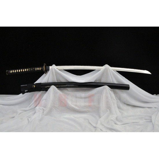 JAPANESE KATANA SWORD T10 TOOL STEEL FULL TANG SERRATED EDGE BLADE