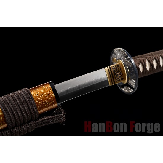 Japanese KATANA Sword T10 Steel Clay Tempered Choji Hamon Hazuya Polished Hawk Koshirae