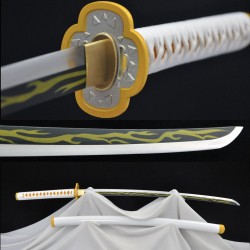  HanBon - Espada forjada de Demon Slayer de metal, espada  Rengoku, espada de anime, espada katana samurái japonesa, espada real de  acero T10, hoja de espiga completa, muy afilada, puede cortar