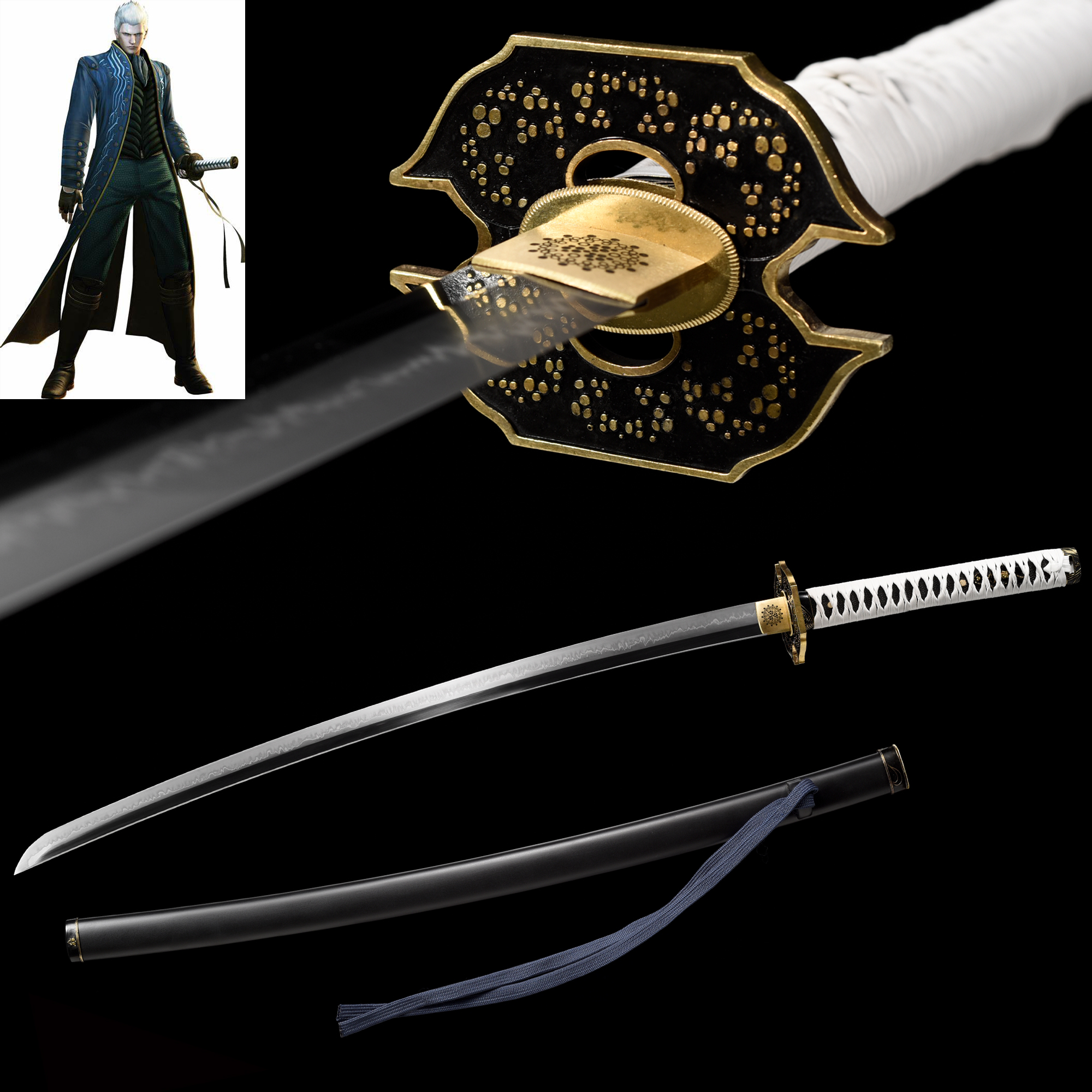 Devil May Cry 5 Vergil Samurai Katana Sword, Real CHOJI HAMON Clay  Tempered Yamato Replica