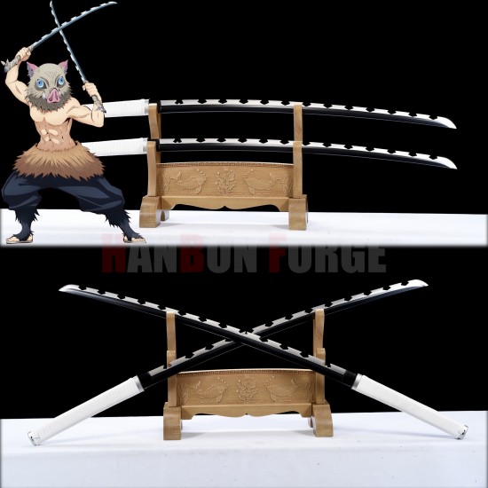 Hand Made Inosuke Hashibira's Sword, Demon Slayer Katana Sword, Kimetsu No Yaiba Sword - Nichirin Sword, T10 Steel Full Tang Blade