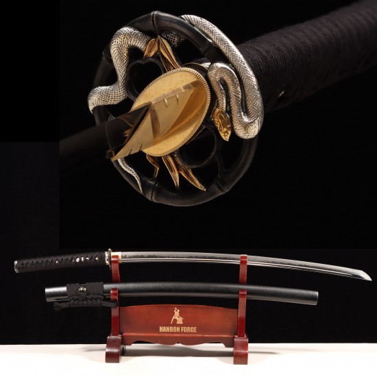 Handmade Samurai Katana Sword | T10 Clay Tempered Blade with Choji Hamon & Hazuya Polish | Snake & Bamboo Handmade Samurai Katana Sword | T10 Clay Tempered Blade with Choji Hamon & Hazuya Polish | Snake & Bamboo