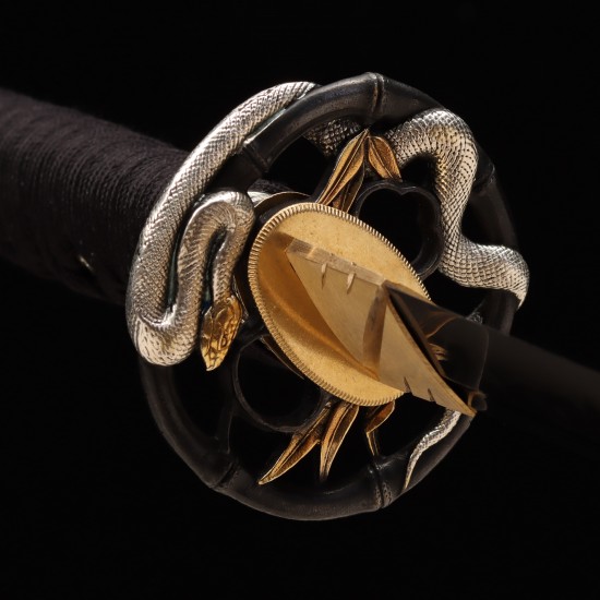 Handmade Samurai Katana Sword | T10 Clay Tempered Blade with Choji Hamon & Hazuya Polish | Snake & Bamboo Handmade Samurai Katana Sword | T10 Clay Tempered Blade with Choji Hamon & Hazuya Polish | Snake & Bamboo
