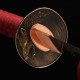 Handmade Samurai Katana Sword | T10 Clay Tempered Blade with Choji Hamon | Wolf & Moon Brass Fittings | Red Rayskin Saya Handmade Samurai Katana Sword | T10 Clay Tempered Blade with Choji Hamon | Wolf & Moon Brass Fittings | Red Rayskin Saya